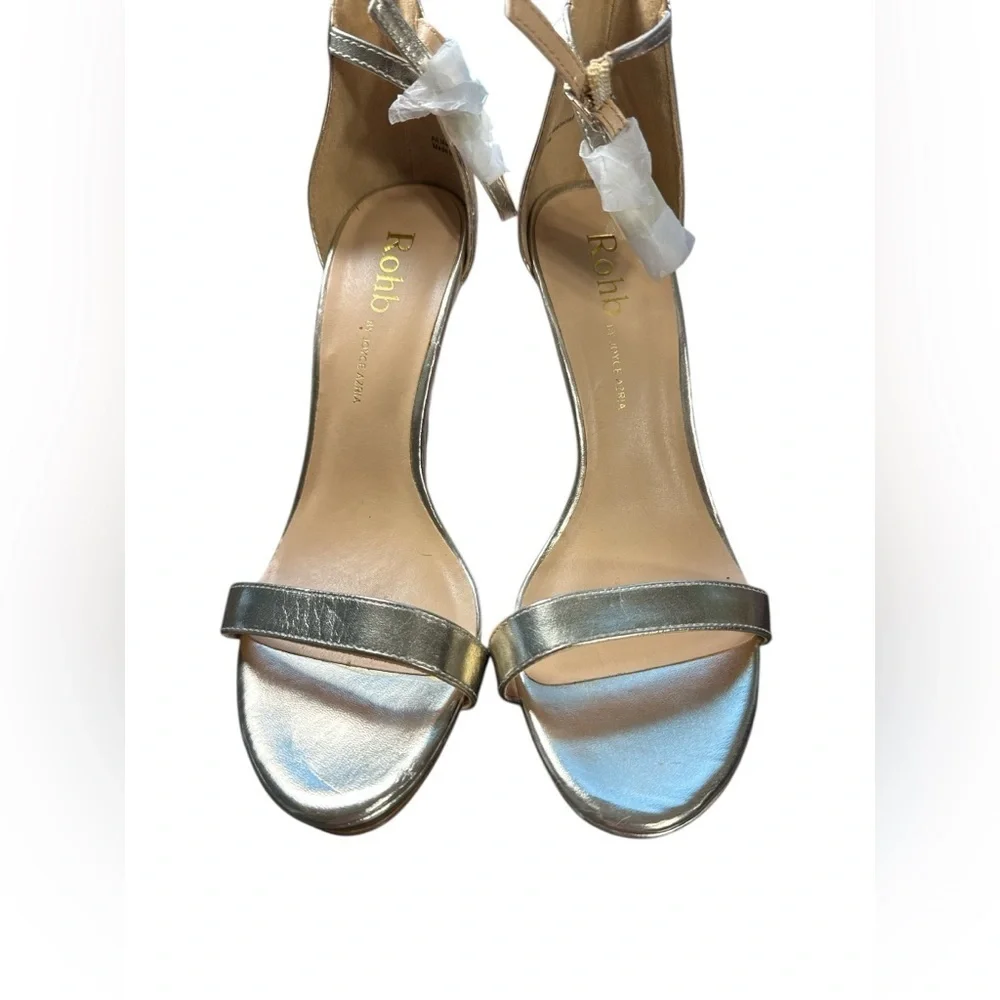 Rohb by Joyce Azria Metallic Gold Stiletto Heels Sz 7Open Toe High Heel Sandals - Picture 2 of 10